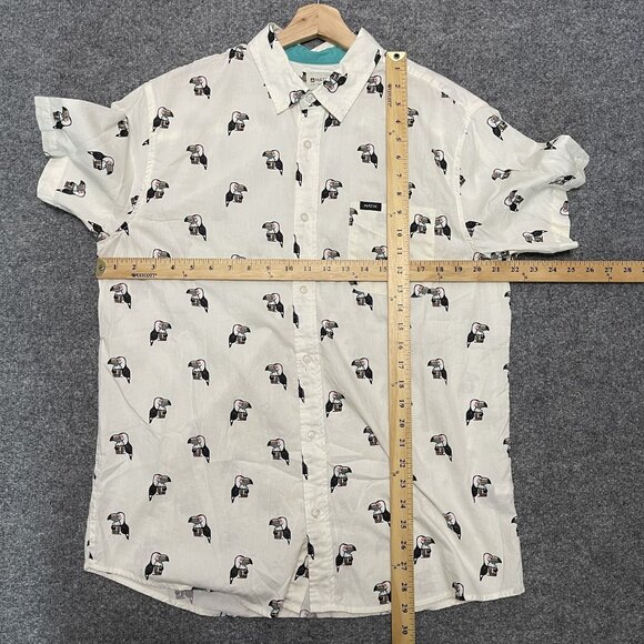 Matix Mens Toucan Beer Print Short Sleeve Button-Up Shirt L Ivory White - Picture 6 of 6